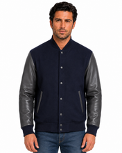 Cargar imagen en el visor de la galería, REED Men's Premium Varsity Leather Wool Jacket, stylish and warm, made in USA