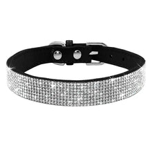 Load image into Gallery viewer, Sparkling rhinestone encrusted leather collar for pets, showcasing elegance and style. Ideal for both puppies and cats.