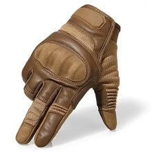 Load image into Gallery viewer, Premium touchscreen leather motorcycle gloves for comfort and durability on the road, brown color, snug fit.