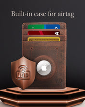 Cargar imagen en el visor de la galería, Leather AirTag Card Holder – Slim Wallet with Hidden Tracker Pocket