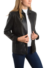 Load image into Gallery viewer, REED Women's 26" Classic Lambskin Leather Jacket - Stylish and Warm, Satin Lining, Black, Imported, Ideal for Winter Fashion