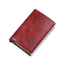 Load image into Gallery viewer, Red anti-theft vegan leather wallet with RFID/NFC protection, featuring vintage craftsmanship and durable PU material.