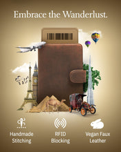 Cargar imagen en el visor de la galería, Vegan Leather Passport Holder – Travel Organizer with Snap Closure