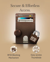 Cargar imagen en el visor de la galería, Genuine Leather Slim Card Holder – RFID Blocking, Thumb-Hole Access
