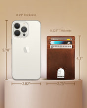 Cargar imagen en el visor de la galería, Genuine Leather Slim Card Holder – RFID Blocking, Thumb-Hole Access