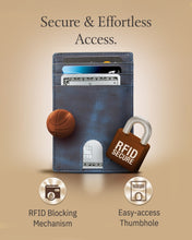Cargar imagen en el visor de la galería, Genuine Leather Slim Card Holder – RFID Blocking, Thumb-Hole Access