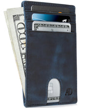 Cargar imagen en el visor de la galería, Genuine Leather Slim Card Holder – RFID Blocking, Thumb-Hole Access