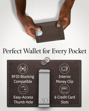 Charger l'image dans la galerie, Genuine Leather Slim Money Clip Wallet – 7 Card Slots, RFID Blocking