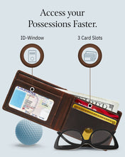 Cargar imagen en el visor de la galería, Genuine Leather Pull-Strap Bifold Wallet – Holds 7 Cards, RFID Blocking