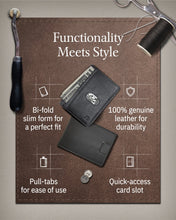 Cargar imagen en el visor de la galería, Genuine Leather Slim Bifold Wallet – Pull-Strap Card Access, RFID Blocking