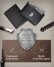 Cargar imagen en el visor de la galería, Genuine Leather Slim Bifold Wallet – Pull-Strap Card Access, RFID Blocking