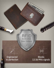 Cargar imagen en el visor de la galería, Genuine Leather Slim Bifold Wallet – Pull-Strap Card Access, RFID Blocking