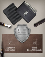 Cargar imagen en el visor de la galería, Genuine Leather Slim Bifold Wallet – Pull-Strap Card Access, RFID Blocking