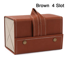 Cargar imagen en el visor de la galería, Brown 4-slot PU leather portable eyeglasses storage case with versatile design, perfect for organizing eyewear on the go.