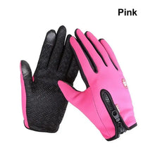 Cargar imagen en el visor de la galería, Pink waterproof winter gloves with phone touch compatibility, designed to keep hands warm and dry while using smartphones.