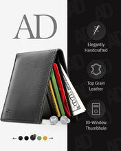 Cargar imagen en el visor de la galería, Genuine Leather Slim Bifold Wallet – ID Window, RFID Blocking