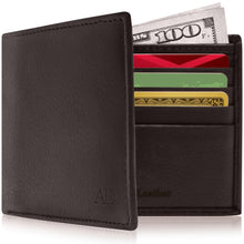 Cargar imagen en el visor de la galería, Genuine Leather Slim Bifold Wallet – ID Window, RFID Blocking