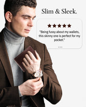 Cargar imagen en el visor de la galería, Genuine Leather Slim Bifold Wallet – ID Window, RFID Blocking