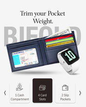 Cargar imagen en el visor de la galería, Genuine Leather Slim Bifold Wallet – ID Window, RFID Blocking