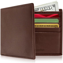 Cargar imagen en el visor de la galería, Genuine Leather Slim Bifold Wallet – ID Window, RFID Blocking
