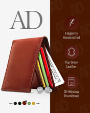 Cargar imagen en el visor de la galería, Genuine Leather Slim Bifold Wallet – ID Window, RFID Blocking