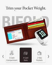 Cargar imagen en el visor de la galería, Genuine Leather Slim Bifold Wallet – ID Window, RFID Blocking