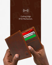 Cargar imagen en el visor de la galería, Genuine Leather Slim Bifold Wallet – ID Window, RFID Blocking