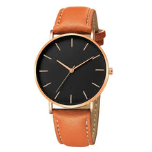 Load image into Gallery viewer, Simple vegan leather men's luxury watch with black dial and minimalist design, elegant and sophisticated timepiece.