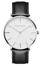 Load image into Gallery viewer, Rose gold dial leather watch with minimalist design and genuine leather strap, perfect for both casual and formal attire.