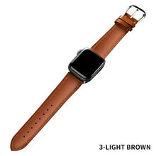 Charger l'image dans la galerie, Light brown leather band for Apple Watch, compatible with Series 1-5, shown in 38mm size.