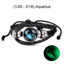 Load image into Gallery viewer, Aquarius zodiac sign leather bracelet, premium design, astrological jewelry for style and personal expression.