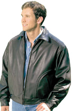 Load image into Gallery viewer, REED Men's All American Bomber Leather Jacket shown on model, showcasing classic style and union-made craftsmanship in the USA.
