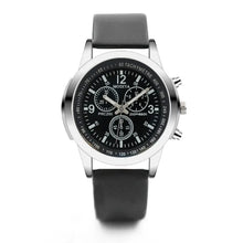 Load image into Gallery viewer, Limited Three Eye Watch with blue glass and chronograph on black strap, Quartz Men's Watch, blending classic style with modern elegance.