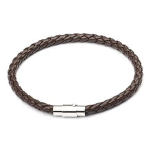 Load image into Gallery viewer, Stylish brown braided bracelet with a magnetic buckle closure, offering a sleek and modern design for easy wear.