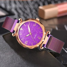Load image into Gallery viewer, Rose Gold Women's Watch with Purple Glitter Dial and Mesh Strap, Elegant Timepiece for Formal and Casual Outfits, 2023 Edition