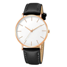 Load image into Gallery viewer, Simple leather men's luxury watch with black vegan leather strap, minimalist dial design, imported.