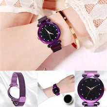 Load image into Gallery viewer, Elegant women's luxury diamond watch with purple band and starry dial, showcasing style and sophistication, perfect for modern women.
