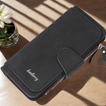 Cargar imagen en el visor de la galería, Vintage Faux Leather Long Wallet – Trifold Credit Card Holder with Snap & Zipper
