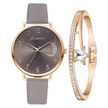 Cargar imagen en el visor de la galería, Elegant Moon Bracelet and Watch Set with celestial dial and star accents, perfect for modern women’s fashion. Sophisticated style accessory.