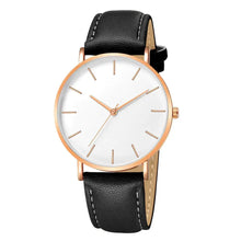 Load image into Gallery viewer, Simple vegan leather men's luxury watch with minimalist design and gold accents, featuring a classic black strap.