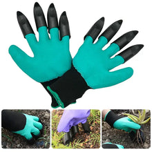 Cargar imagen en el visor de la galería, Garden gloves with claw design for digging and planting, featuring durable material in vibrant green and black colors.