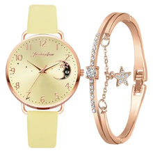 Cargar imagen en el visor de la galería, Moon Bracelet & Watch Set with celestial moon dial and rose gold accents, perfect for adding elegance and charm to any outfit.