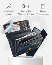 Charger l'image dans la galerie, Genuine Leather Accordion Clutch – Removable Checkbook Holder, RFID Blocking