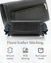 Charger l'image dans la galerie, Genuine Leather Accordion Clutch – Removable Checkbook Holder, RFID Blocking