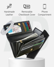 Charger l'image dans la galerie, Genuine Leather Accordion Clutch – Removable Checkbook Holder, RFID Blocking