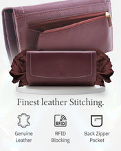 Charger l'image dans la galerie, Genuine Leather Accordion Clutch – Removable Checkbook Holder, RFID Blocking