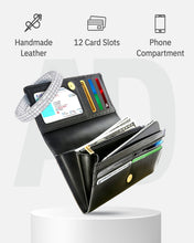 Cargar imagen en el visor de la galería, Genuine Leather Accordion Clutch Wallet – Zip Coin Pocket, RFID Blocking