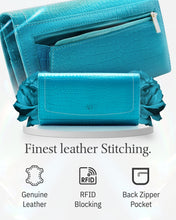 Cargar imagen en el visor de la galería, Genuine Leather Accordion Clutch Wallet – Zip Coin Pocket, RFID Blocking