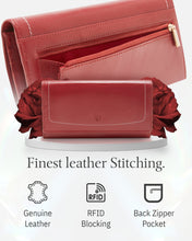 Cargar imagen en el visor de la galería, Genuine Leather Accordion Clutch Wallet – Zip Coin Pocket, RFID Blocking