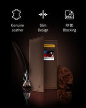 Cargar imagen en el visor de la galería, Genuine Leather Checkbook Cover – Card Slots, RFID Blocking